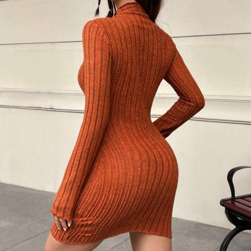 Rust Orange Ribbed Knit Dress - Picture 2 of 4